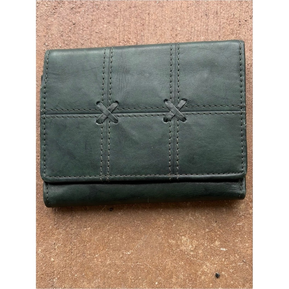 Genuine Leather Dark Green Tri-Fold Wallet Multi Card Organizer Zip Coin Pocket - Picture 4 of 5